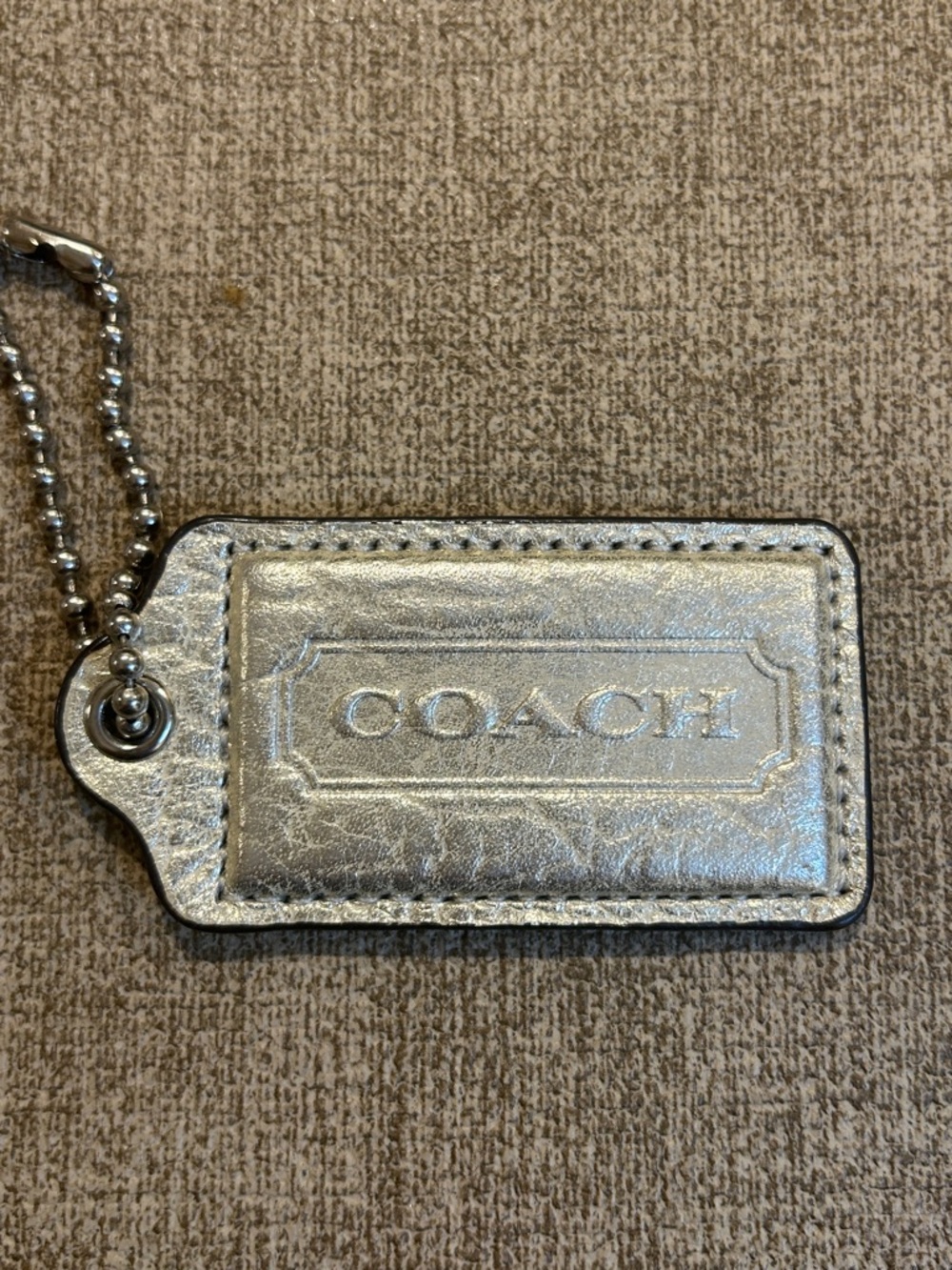 Coach Platinum 3” Embossed Leather HangTag Keychain